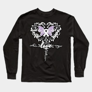 Postpartum Depression Awareness Faith Hope Love Butterfly Ribbon, In This Family No One Fights Alone Long Sleeve T-Shirt